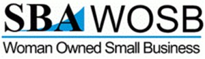 SBA WOSB logo with 'Woman Owned Small Business' text and a blue underline/swoosh